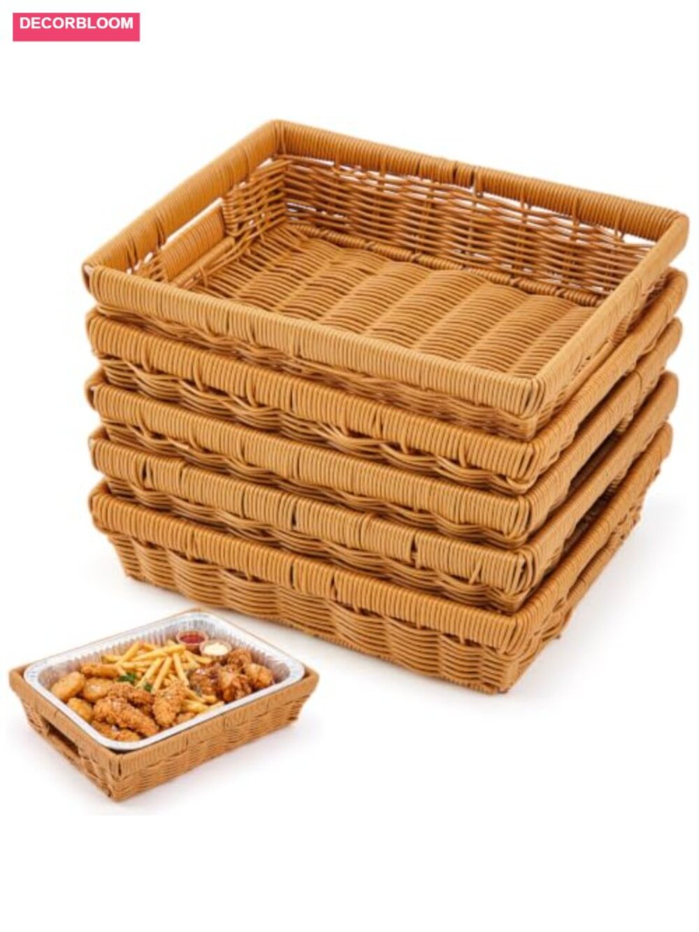 Rattan Woven Serving Baskets for 9x13 Foil Pans Set of 6